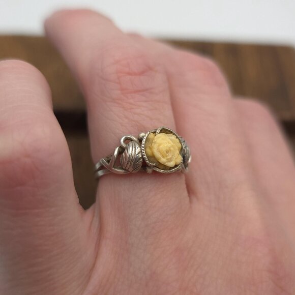 Size 6.25 Sterling Silver Carved Rose Nature Ring A986 - Picture 3 of 7